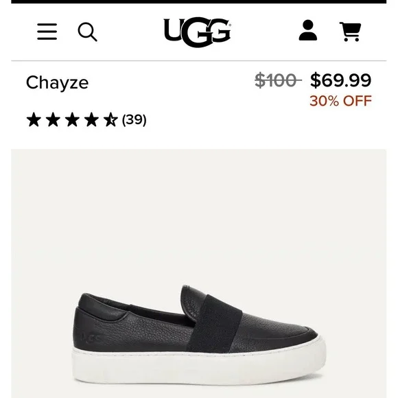 UGG Women's Black Chayze Leather Slip On Sneaker Size 9.5 - Picture 7 of 8